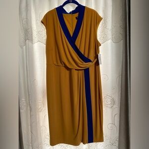 Brand: Kasper
Size: 1X, PTP- 21”, Length- 42”
Color: Gold w/ blue trim